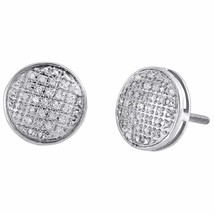 Diamond Round Stud Earrings .925 Sterling Silver Pave Circle Design 2 Ct - £90.38 GBP