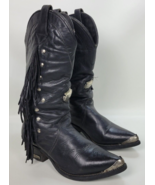 Vintage Harley Davidson Womens High Fringe Western Boots Black Leather U... - £194.62 GBP