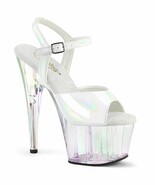 PLEASER ADORE-709HT 7&quot; Heel Women&#39;s White Hologram Platform Ankle Strap ... - $120.28 CAD
