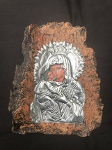 Antique 19th century ICON on bark 10 x 7.5 inches - £99.91 GBP