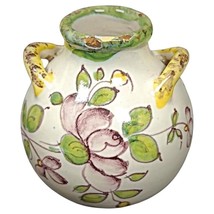 Vintage 20th-Century Small Enameled Earthenware Pot with Floral Decor - ... - $100.97