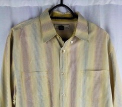 Tommy Bahama Mens Silk L Button Long Sleeve Shirt Yellow Maroon Striped - £11.79 GBP