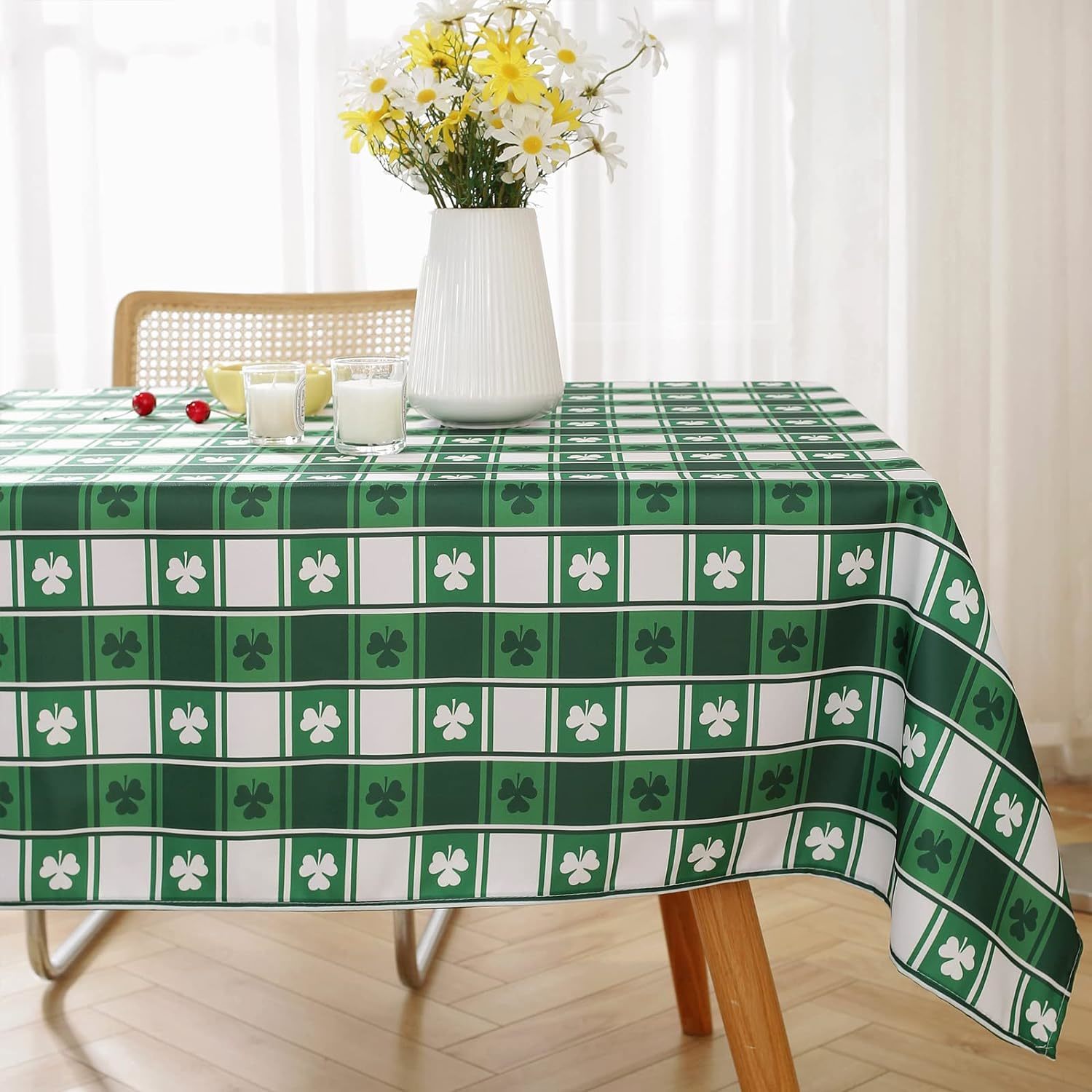 Primary image for St Patrick's Day Shamrock Rectangle Tablecloth 60x84 Inches Using Green Washable