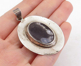 MEXICO 925 Sterling Silver - Vintage Inlaid Black Onyx Oval Pendant - PT4163 - £45.58 GBP