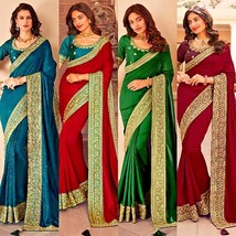 Wedding Saree ethnic Indian blooming silk Sari with Blouse &amp; vibrant col... - £37.11 GBP