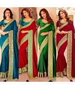 Wedding Saree ethnic Indian blooming silk Sari with Blouse &amp; vibrant col... - £37.14 GBP