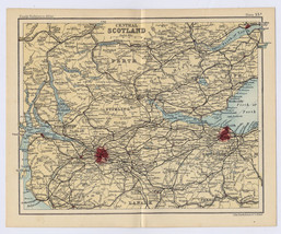 1912 Antique Map Of Central Scotland Glasgow Edinburgh / Verso Inverness Oban - £21.18 GBP