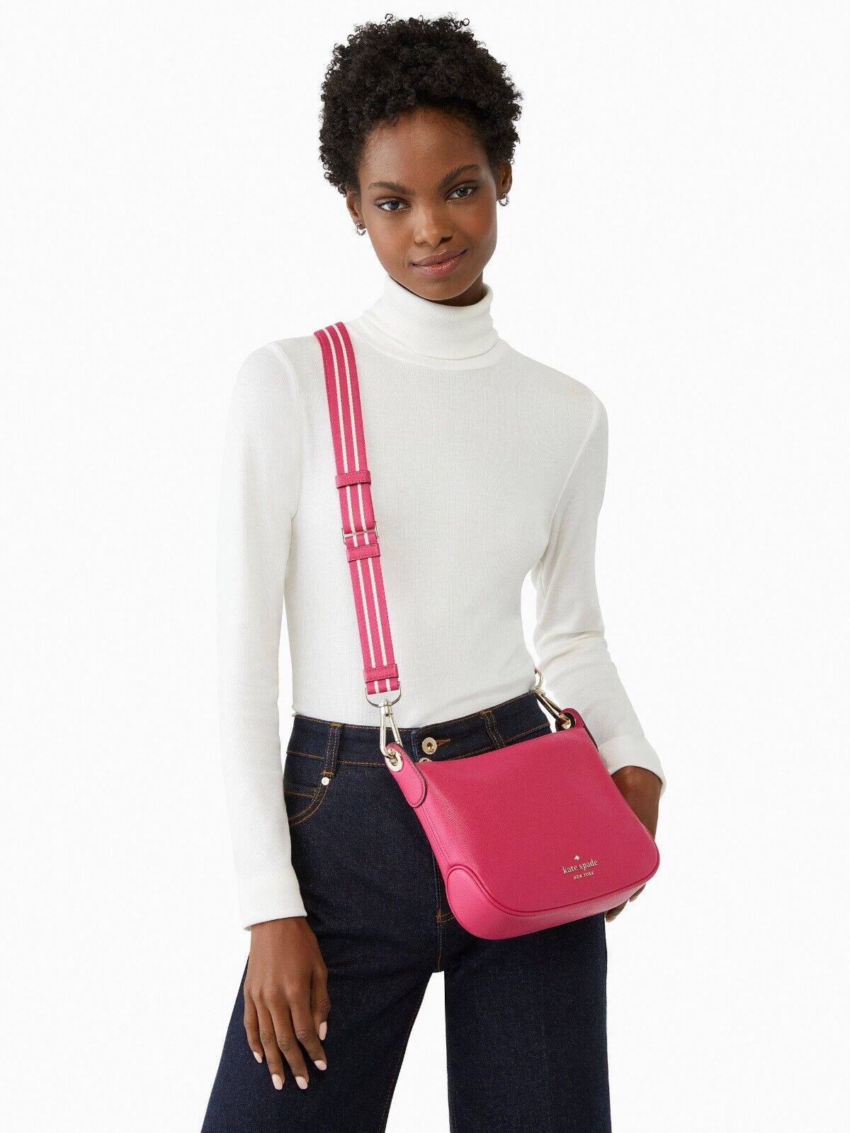 Kate Spade Rosie Large Pebbled Leather Crossbody Bag + Zip Pouch Parchment