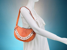 Genuine Snakeskin Half Moon Shoulder Bag Acrylic Strap Accent - $200.00