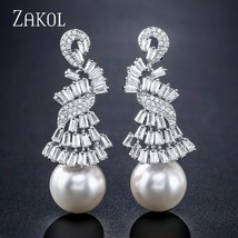 ZAKOL Newest Imitation  Full Cubic Zirconia Statment Drop Earring Fashion CZ Eng - £17.79 GBP