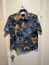 Burnside Men’s Hawaiian Aloha Beach Shirt Size Large Floral Gray Blue Go... - $24.74