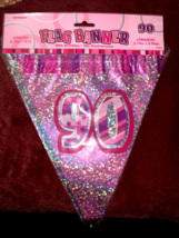 9ft Pink Glitz 90th Birthday Party Flag Banner - $8.79