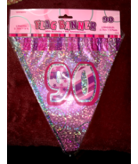 9ft Pink Glitz 90th Birthday Party Flag Banner - $8.79
