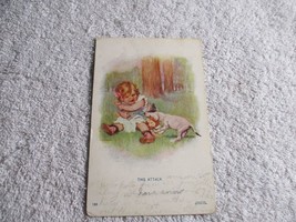 Girl Doll Attack 1906 Dog pet Humor Postcard Posted - £27.08 GBP