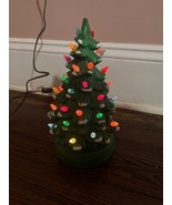 Vtg MCM Ceramic Christmas Tree Snow Multi Color Lights 8” Tall WORKS - $61.97 CAD