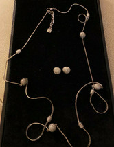 Vintage Karl Lagerfeld Corn Cob Silver tone Necklace Earrings Set w tag 1980 VG+ - $120.00