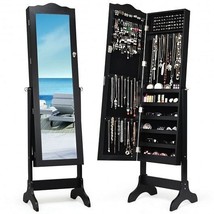 Mirrored Lockable Jewelry Cabinet Armoire Organizer Storage Box-Black - Color:  - £143.33 GBP