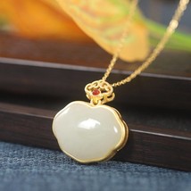 Natural Hetian Jade Enamel Peaceful Ruyi S925 Jade Pendant Necklace - £36.61 GBP