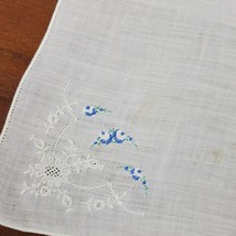 Vintage Handkerchief Embroidery Blue White Floral Ivory Approx 11x11 Inch - £8.24 GBP