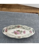 Antique Green White Pink Floral Pearlescent Long Celery Relish Dish Tray... - $409.21 MXN