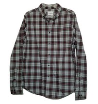 NWT Goodfellow Button Up Collared Shirt ~ M ~ Gray &amp; Burgundy Plaid ~Long Sleeve - £13.66 GBP