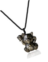 Lucky Cat Obsidian Stone Pendant Necklace - £63.50 GBP