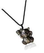 Lucky Cat Obsidian Stone Pendant Necklace - £63.14 GBP