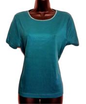 Kim &amp; Cami Turquoise T Shirt size Large Blue Knit Top Metallic Sheen USA - £15.51 GBP