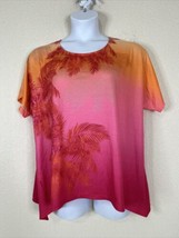 Catherines Womens Plus Size 1XWP Sunset Tropical Palm T-shirt Slit Short Sleeve - £12.45 GBP
