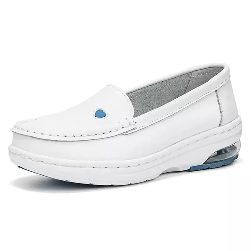 HOVINGE White Leather Platform Loafers Women Nurse Shoes Round Toe Slip-on Thick - £130.63 GBP