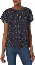 Lark &amp; Ro Women&#39;s Georgette Flutter SS Crewneck Top Size 8 Navy Toss Floral - $23.75