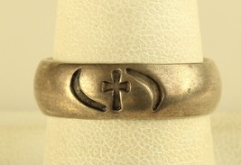 Vintage Sterling Silver Signed Bob Siemon BSD Prayer Cross Engraved Band Ring - £28.66 GBP