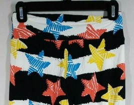 Lularoe One Size Leggings Black &amp; White Striped With Colorful Stars Design - $9.38