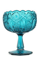 Vintage L E Smith Sapphire Blue Quintec Glass Cupped Compote Dish Footed 7 1/2&quot; - £24.43 GBP