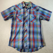 Wrangler Shirt Men Size 15.5 Multi Plaid Pockets Short Sleeve Collar Button Down - £14.73 GBP