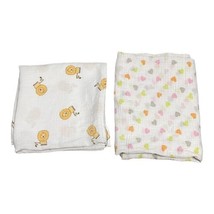 Muslin Cotton Baby Swaddle Blankets Lot of 2 Baby Girl Gift Lion And Heart Print - £18.51 GBP