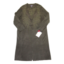 NWT  Johnny Was Antonia Suede Open Coat in Olive Floral Embroidered Leat... - $178.20