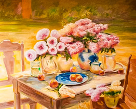 CUADRO CON FLORES Y FRUTAS PINTADO AL ÓLEO. BODEGÓN. CUADRO AL ÓLEO. - $6,227.47 MXN