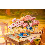 CUADRO CON FLORES Y FRUTAS PINTADO AL ÓLEO. BODEGÓN. CUADRO AL ÓLEO. - $6,227.47 MXN