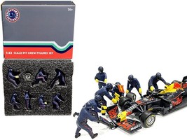 Formula One F1 Pit Crew 7 Figurine Set Team Blue for 1/43 Scale Models b... - £50.18 GBP