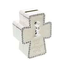 juliana silverplated &amp; cream epoxy cross money box boy  - $57.00