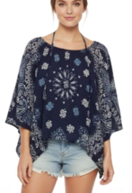 Arizona The Original Jean Co. Navy Print Women Crop Shawl Tops (Medium) - $17.81