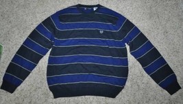 Mens Sweater Chaps Pullover Blue Striped Crewneck Long Sleeve Heavy Knit... - £27.25 GBP