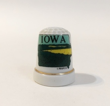 Iowa State Thimble Mafco Green Yellow Scene Gold Trim Porcelain Vintage Souvenir - £18.87 GBP