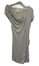 Max Studio Casual Sheath Dress Stretch Rayon Gray Ivory Ruched Waist - £25.53 GBP