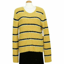 FREE PEOPLE Gold Yellow Best Day Ever Alpaca Blend Boucle Stripe Sweater L - £55.07 GBP
