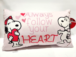 Peanuts Snoopy Valentines Follow Your Heart Pink Red Pillow 19&quot; X 10&quot; - £28.81 GBP