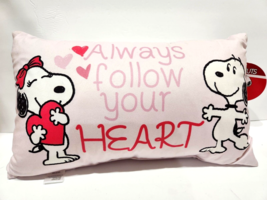 Peanuts Snoopy Valentines Follow Your Heart Pink Red Pillow 19&quot; X 10&quot; - £27.50 GBP