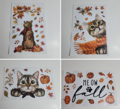 4 Sheets Autumn Decor Window Cling Stickers Cats Watercolor Fall Leaves Pumpkins - £5.52 GBP