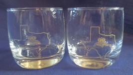 Crown Royal Texas Logo Special Ed Glasses Set of 2 Lowball Whiskey 10 oz Gold - £11.95 GBP